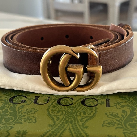 Gucci - GG Marmont Brown Raw Edge Belt - Gold Buckle - Size 75 / 30 - Never worn - Picture 1 of 11
